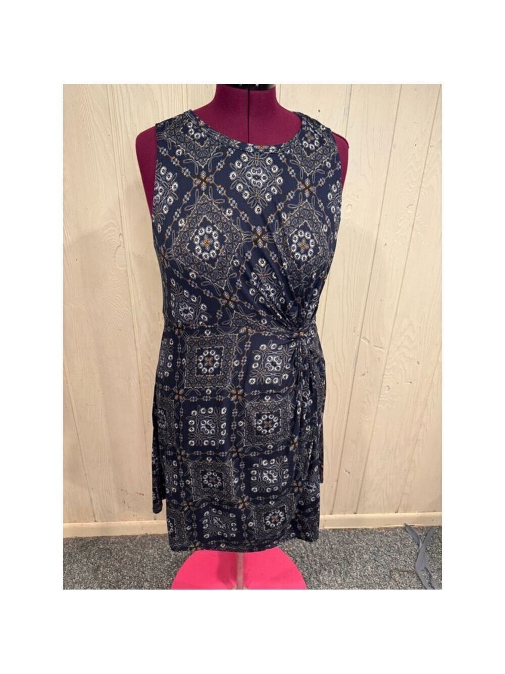 Nine Britton Women's Sleeveless Dress Blue Patterned 2XL
